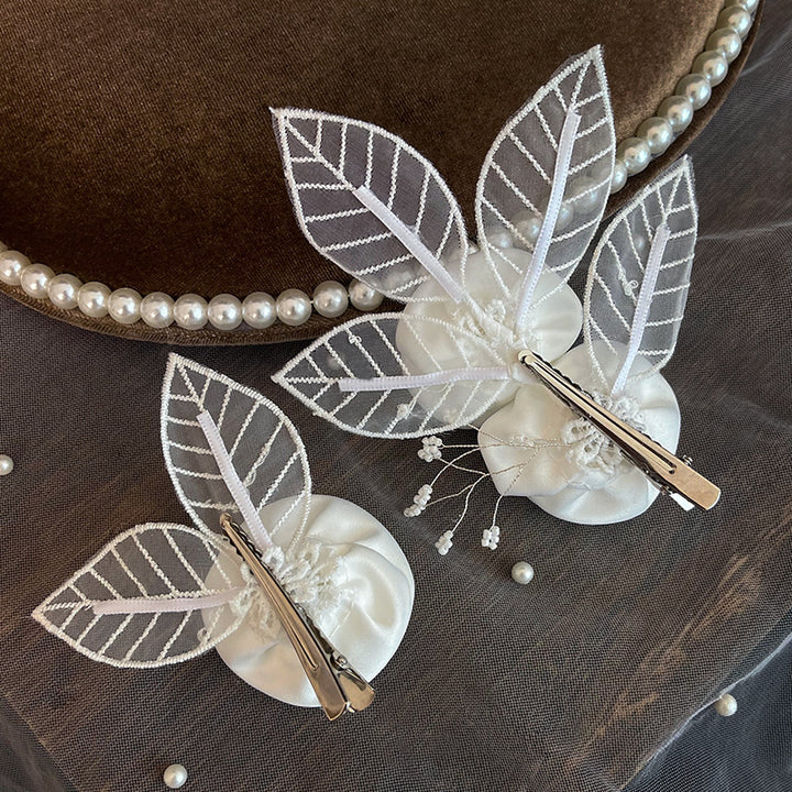 2 Pcs White Rose Hair Clip Bride Flower Hairpin