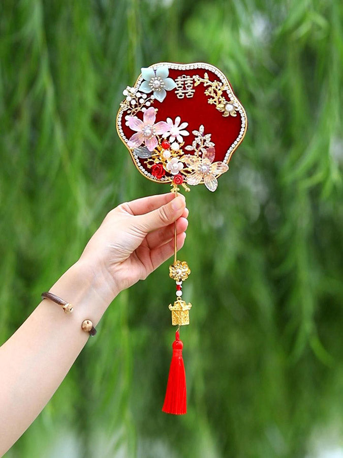 Mini Size Vintage Floral Bride Hand Held Hexapetala Fans