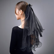 Two Tiers Black Wite Tulle Halloween Bow Veil With Comb