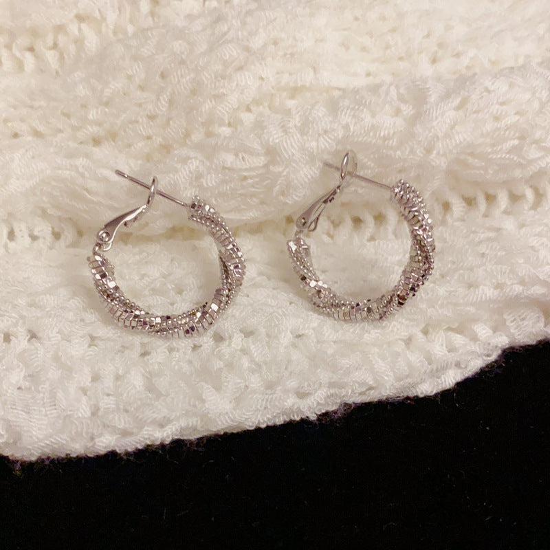 Gold Silver Plated Zirconia Twisted Rope Hoop Earrings