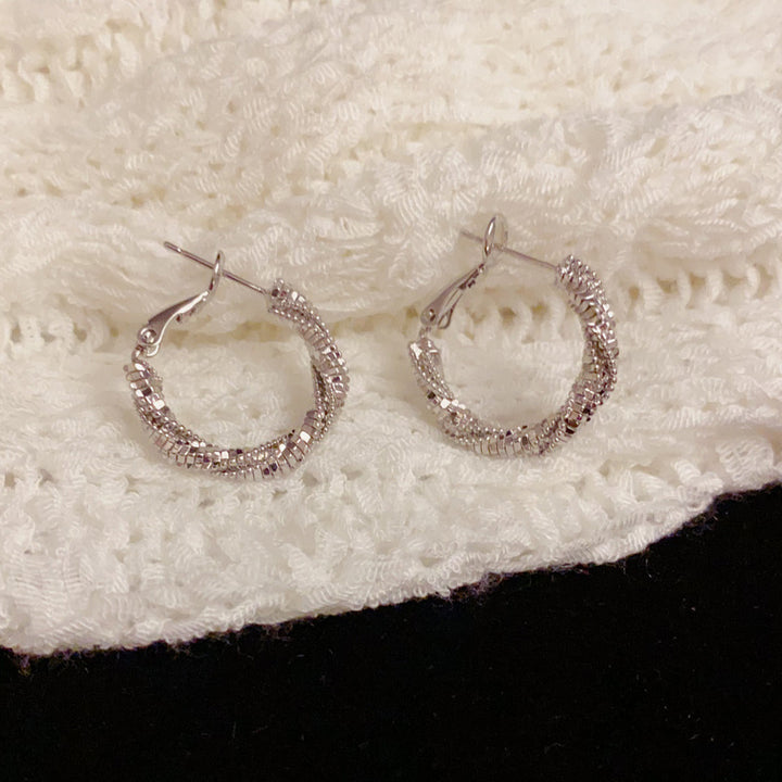 Gold Silver Plated Zirconia Twisted Rope Hoop Earrings