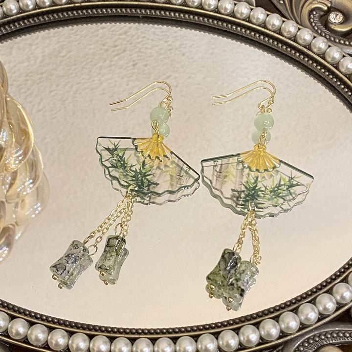 Bamboo Print Sector Dangle Drop Earrings