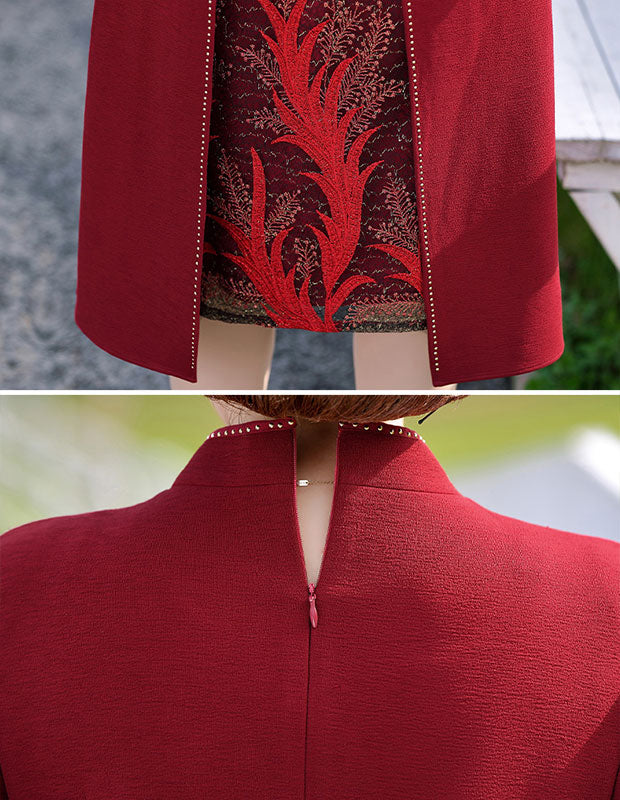 Red Bridal Mothers Midi Cheongsam Qi Pao Dress