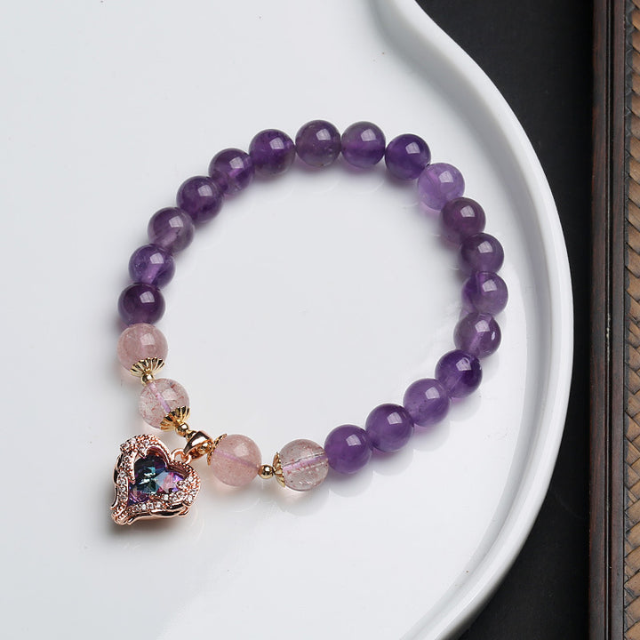 Amethyst Crystal Beads Heart Pendants Woman Bracelets