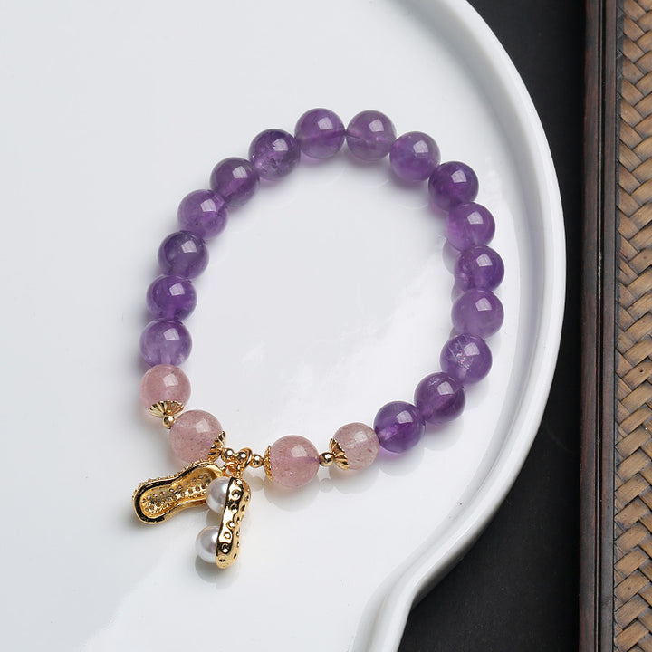 Amethyst Crystal Beads Heart Pendants Woman Bracelets