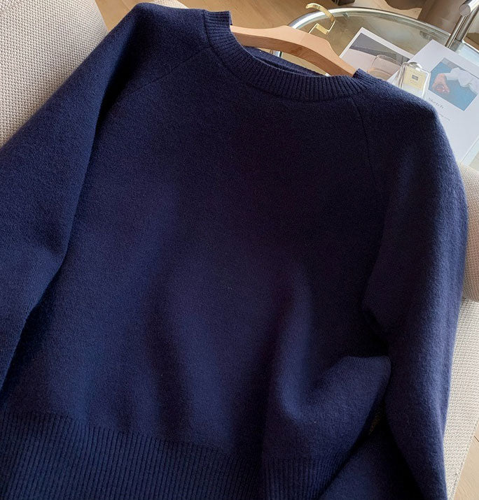 Blue Beige Knit Sweater & Midi Skirt Set