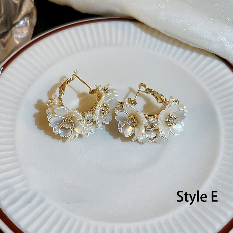 Shell Flower Ball Hoop Crystal Pearls Dangle Drop Earrings