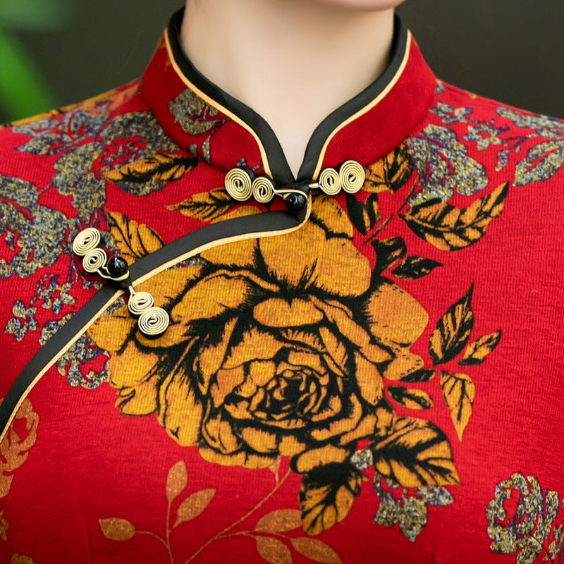 Mothers Floral Winter Cheongsam Blouse Top