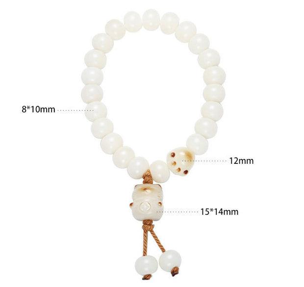 White Jade Beads Lucky Cat Pendant Woman Bracelets