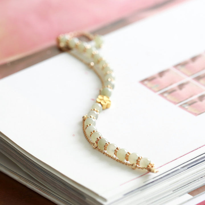 Jade Silver Ginkgo Leaf Pendant Beads Bracelets