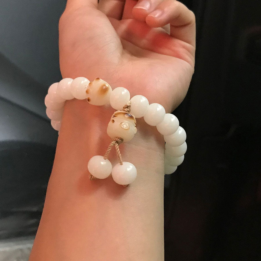 White Jade Beads Lucky Cat Pendant Woman Bracelets