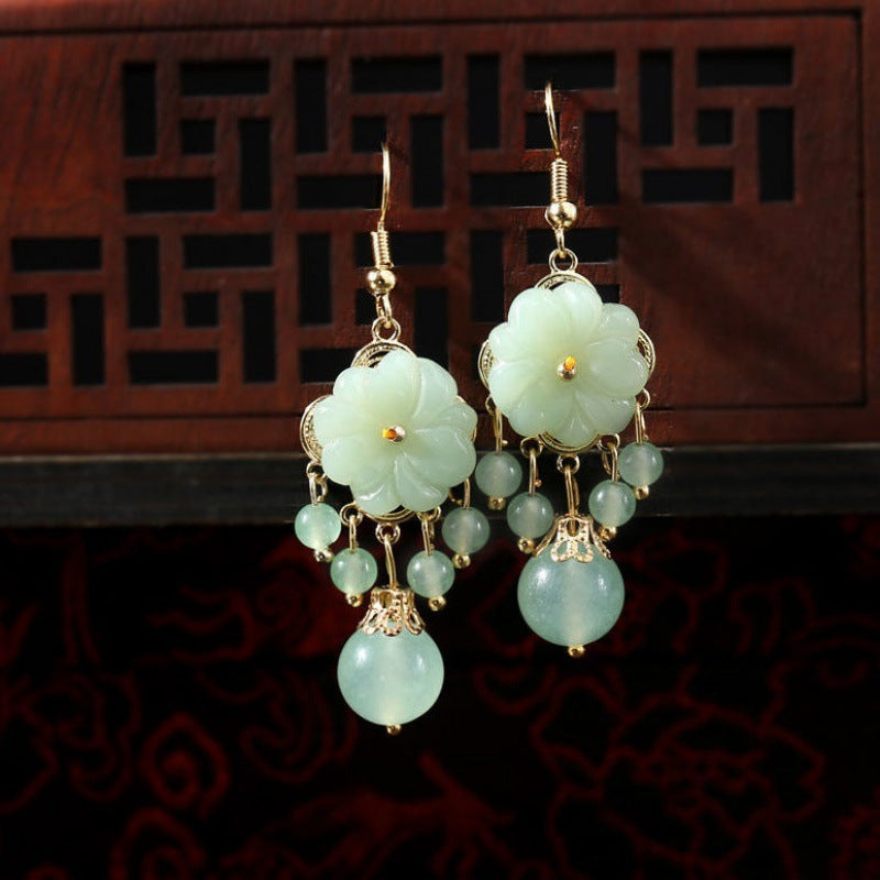 Jade Petals Drop Dangle Pierced Clip On Earrings