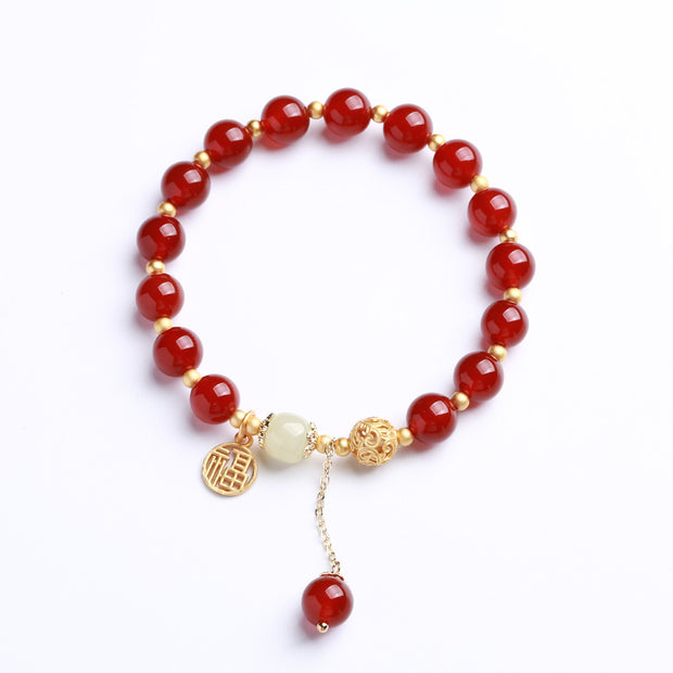Red Agate Silver Lucky Cloud Beads Woman Bracelets