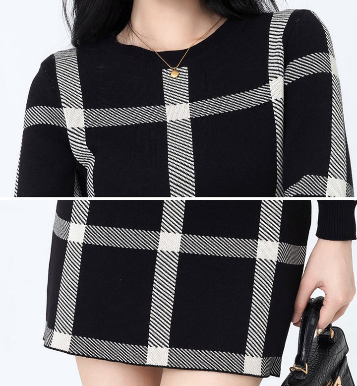 Black Plaid Knit Winter Mini Dress