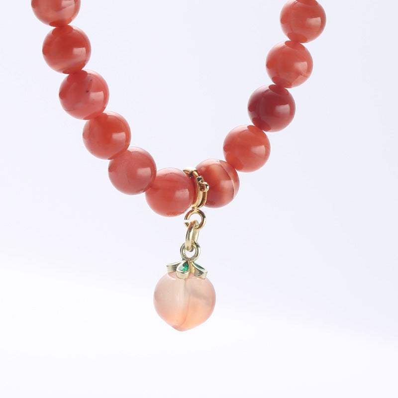 Natural Red Agate Peach Pendant Woman Beads Bracelets