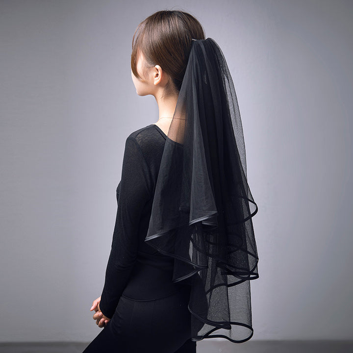 Two Tiers Black Tulle Halloween Veil With Comb