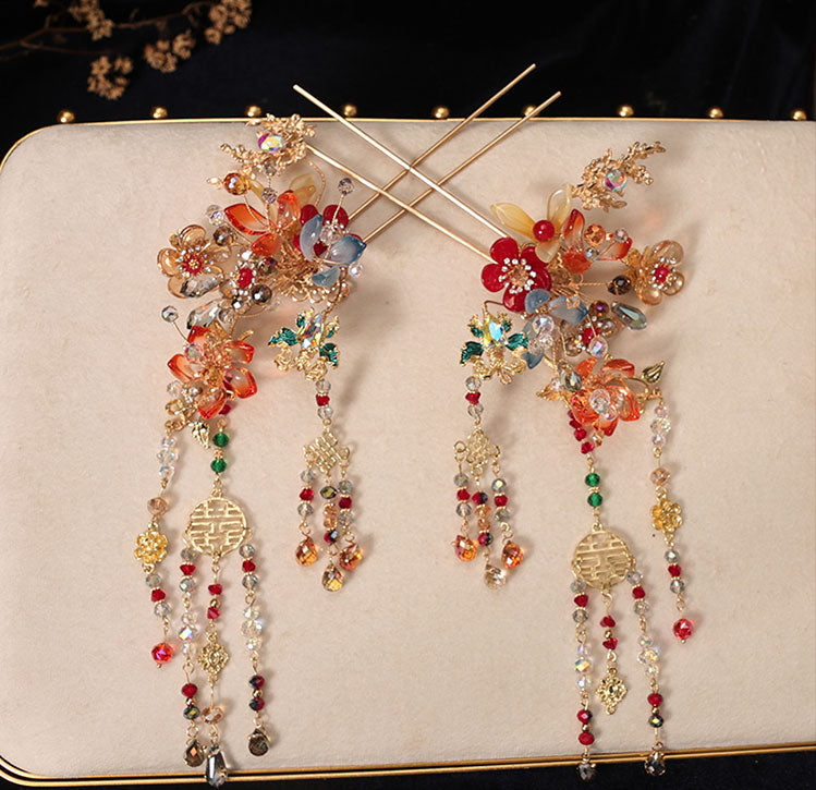 7 Pcs Bird Bridal Wedding Tassels Hairpins Clips & Earrings
