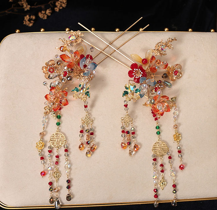 7 Pcs Bird Bridal Wedding Tassels Hairpins Clips & Earrings