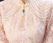 Pink Floral Lace Midi Engagement Cheongsam Qipao Dress