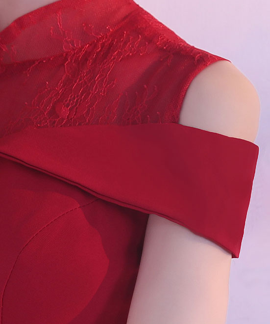 Burgundy Cold Shoulder Fishtail Qipao Cheongsam Wedding Dress
