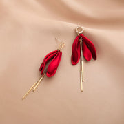 Long Red Petals Tassel Dangle Drop Earrings