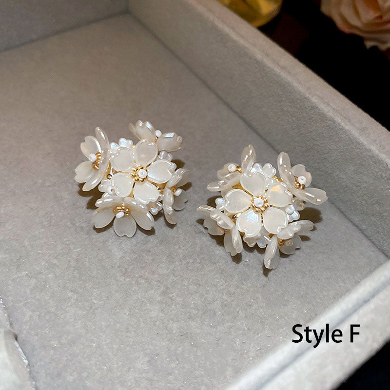 Shell Flower Ball Hoop Crystal Pearls Dangle Drop Earrings