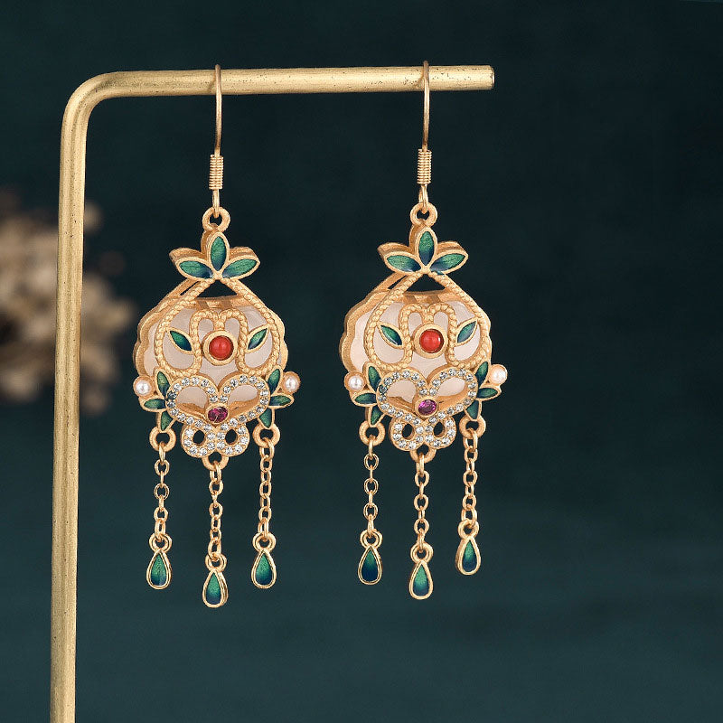 Gold Plated Jade Drop Dangle Earrings