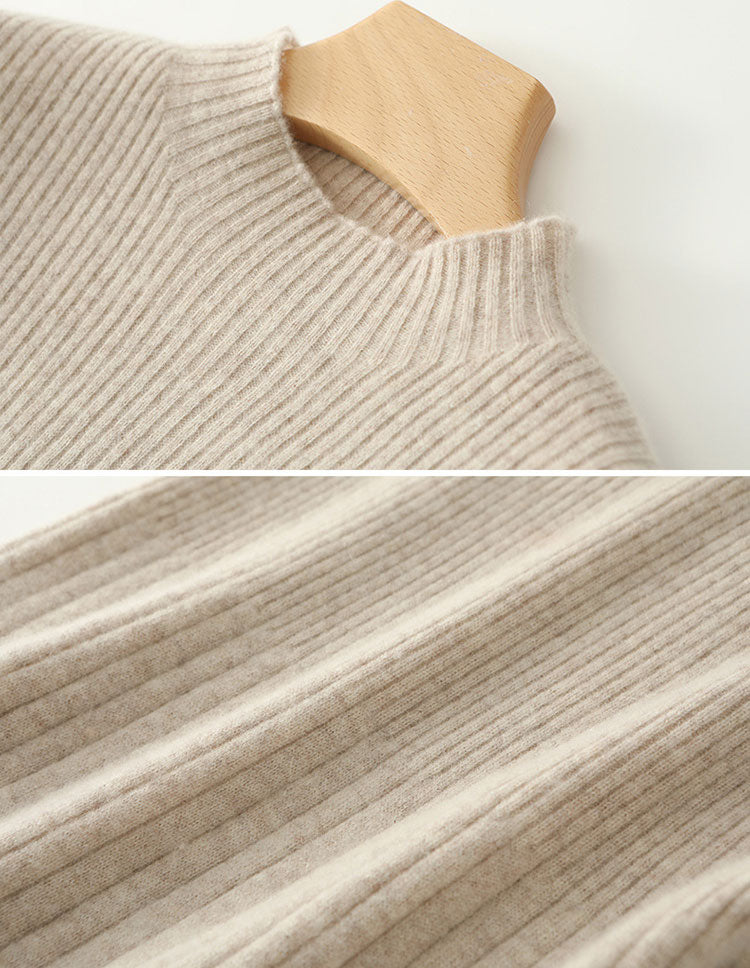 Gray Black Winter Crew Neck Knit Sweater Midi A-line Dress