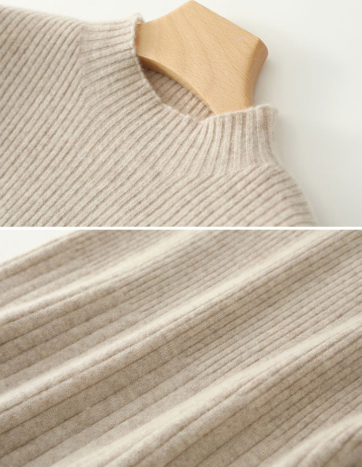 Gray Black Winter Crew Neck Knit Sweater Midi A-line Dress