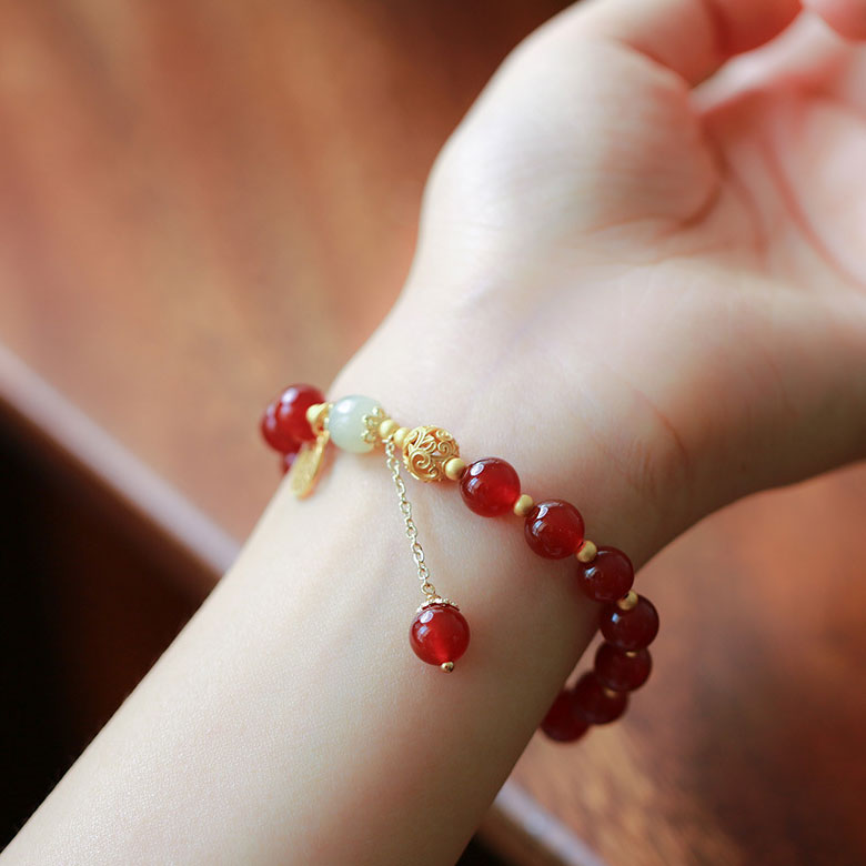 Red Agate Silver Lucky Cloud Beads Woman Bracelets