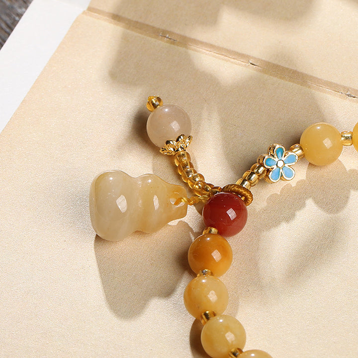Yellow Jade Beads Calabash Pendant Woman Bracelets
