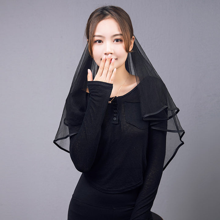 Two Tiers Black Tulle Halloween Veil With Comb