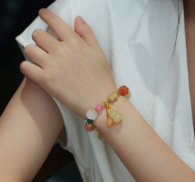Handmade Jade Beads Gourd Pumpkin Pedants Bracelets