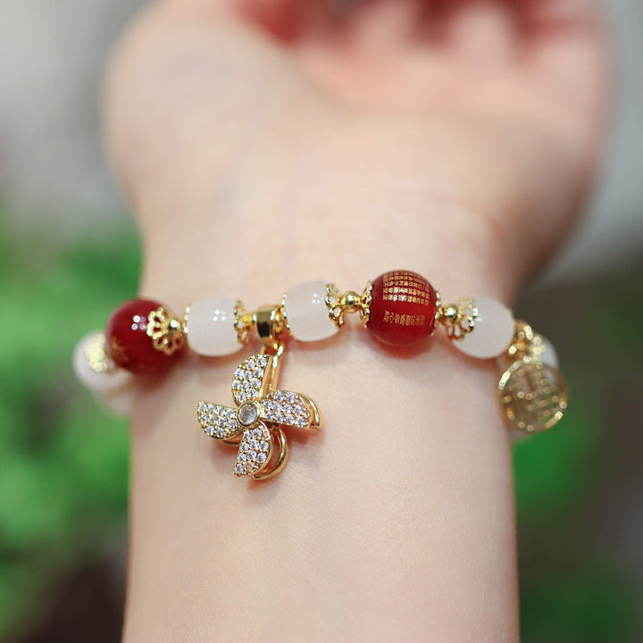 Glass Beads Longevity Lock Pedants Woman Bracelets