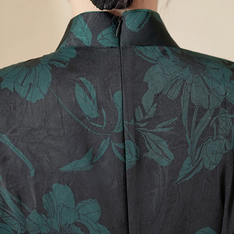 Green Red Mothers Floral A-Line Cheongsam Qipao Dress