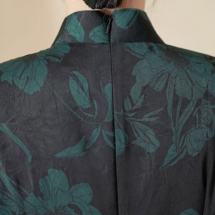 Green Red Mothers Floral A-Line Cheongsam Qipao Dress