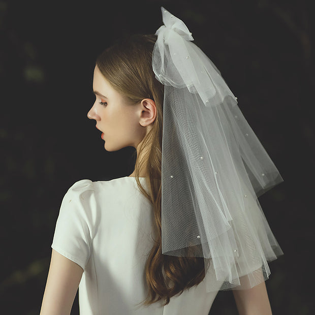 Two Tiers Tulle Wedding Bridal Bow Knot Veil With Comb