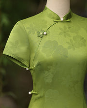 2025 Green Jacquard Maxi Cheongsam Qipao Dress