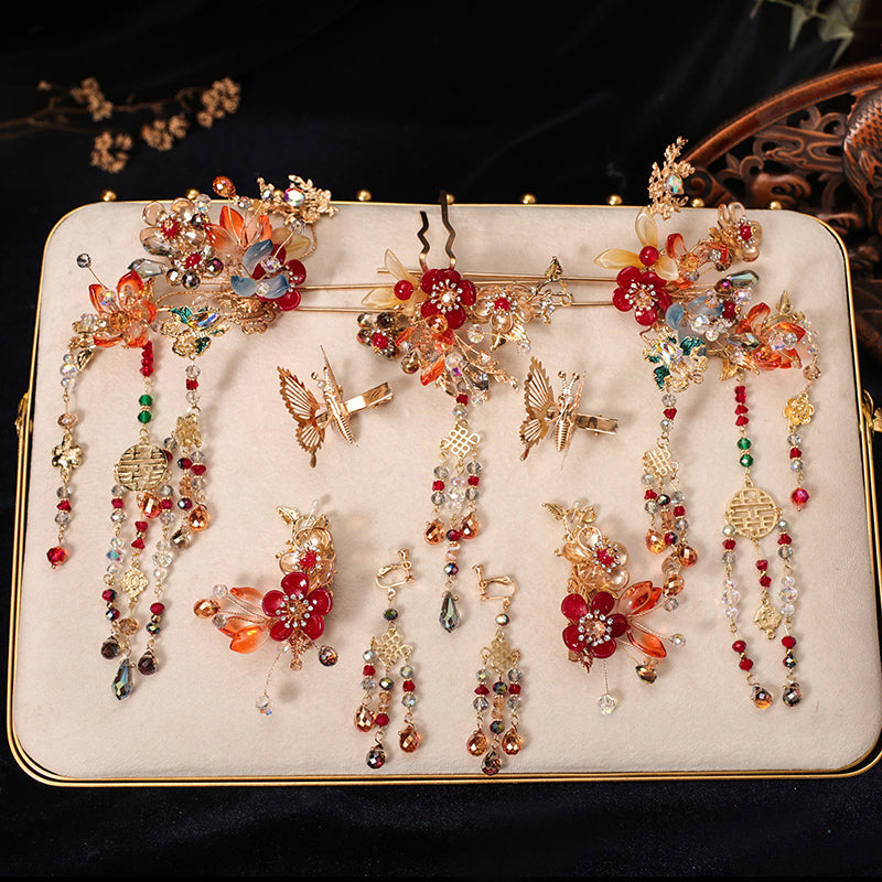 7 Pcs Bird Bridal Wedding Tassels Hairpins Clips & Earrings