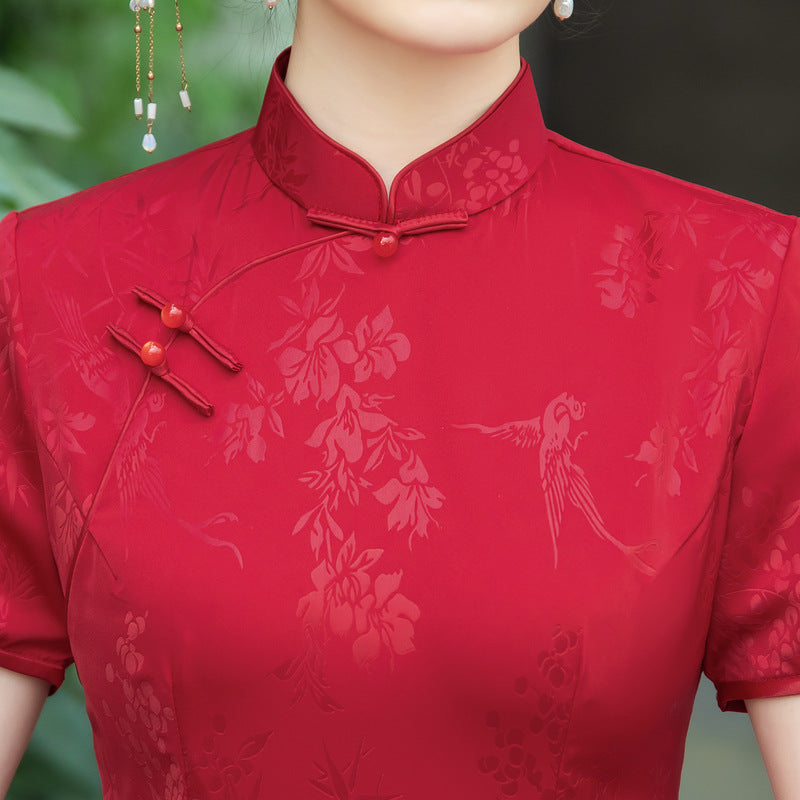 Pink Red Floral Mothers A-Line Cheongsam Qipao Dress