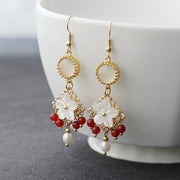 Agate Pearls Flower Dangle Drop Earrings