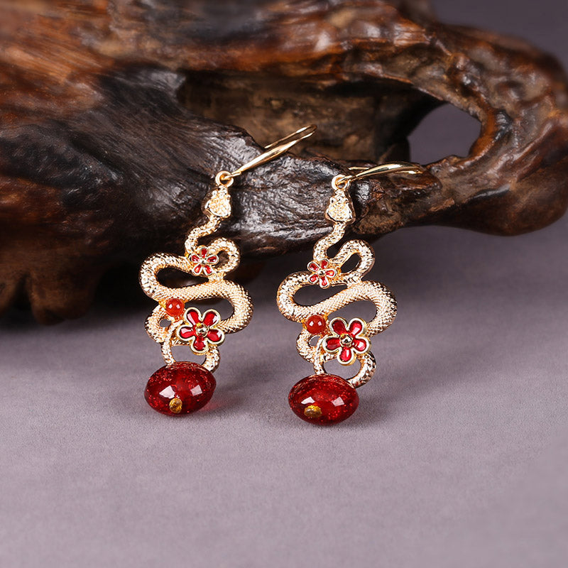 Gold Plated Zodiac Snake Dangle Earrings