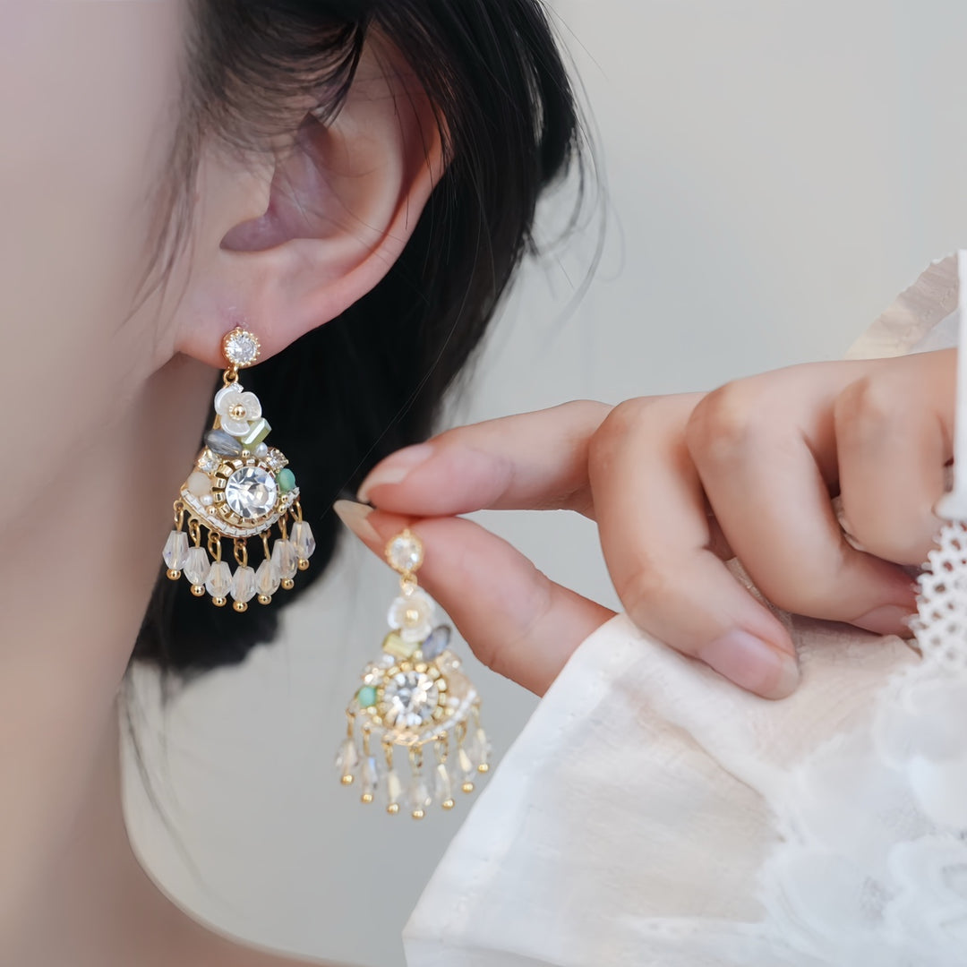 Colored Rhinestone Tassels Dangle Drop Earrings