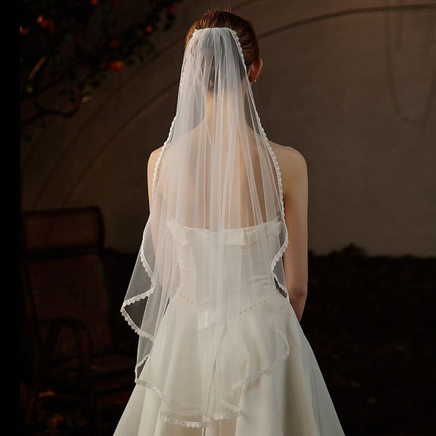 Simple Tulle Wedding Bridal Lace Edge Veil With Comb