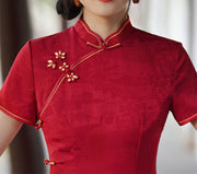 White Red Jacquard Maxi Qipao Cheongsam Dress