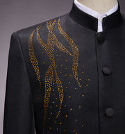 Beaded Black Men Tang Suit Jacket