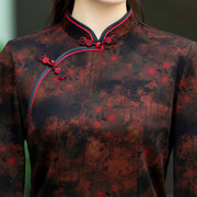 Red Floral Print Mothers Cheongsam Blouse Top