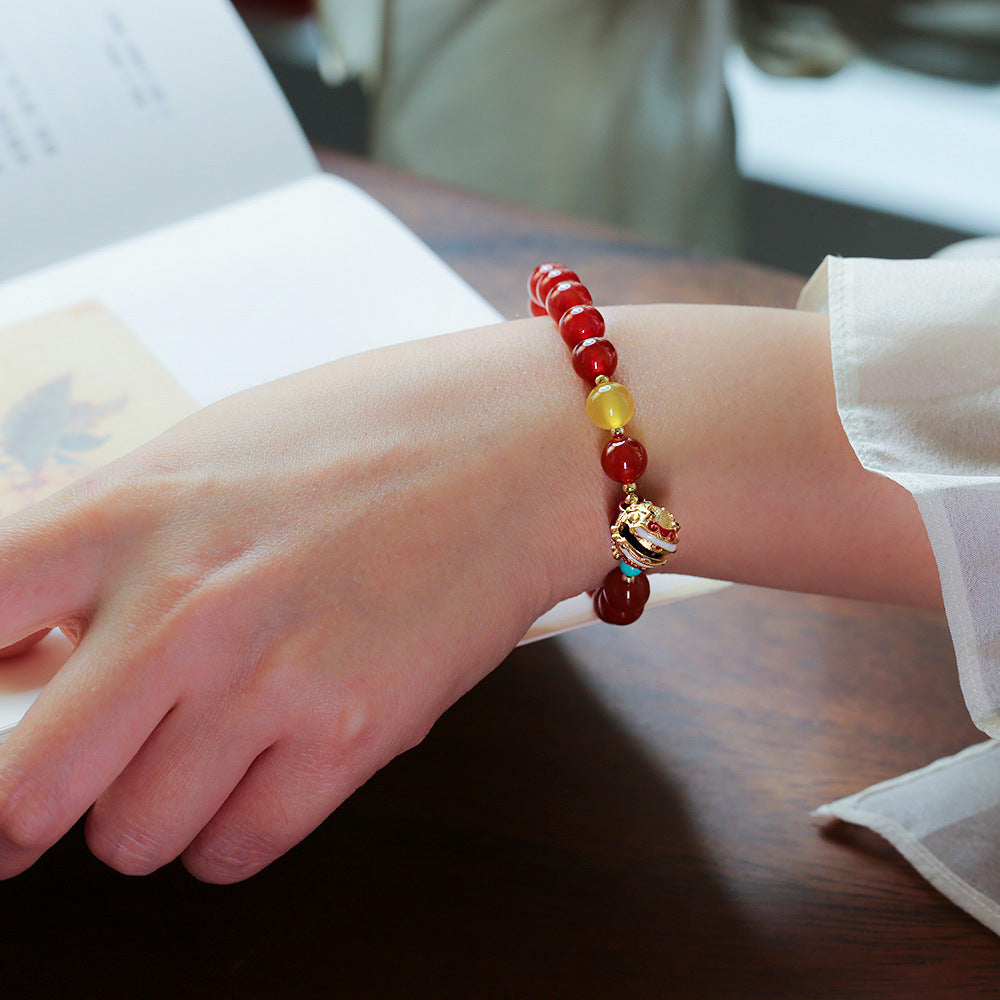 Red Agate Beads Zodiac Tiger Pedant Woman Bracelets