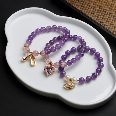 Amethyst Crystal Beads Heart Pendants Woman Bracelets
