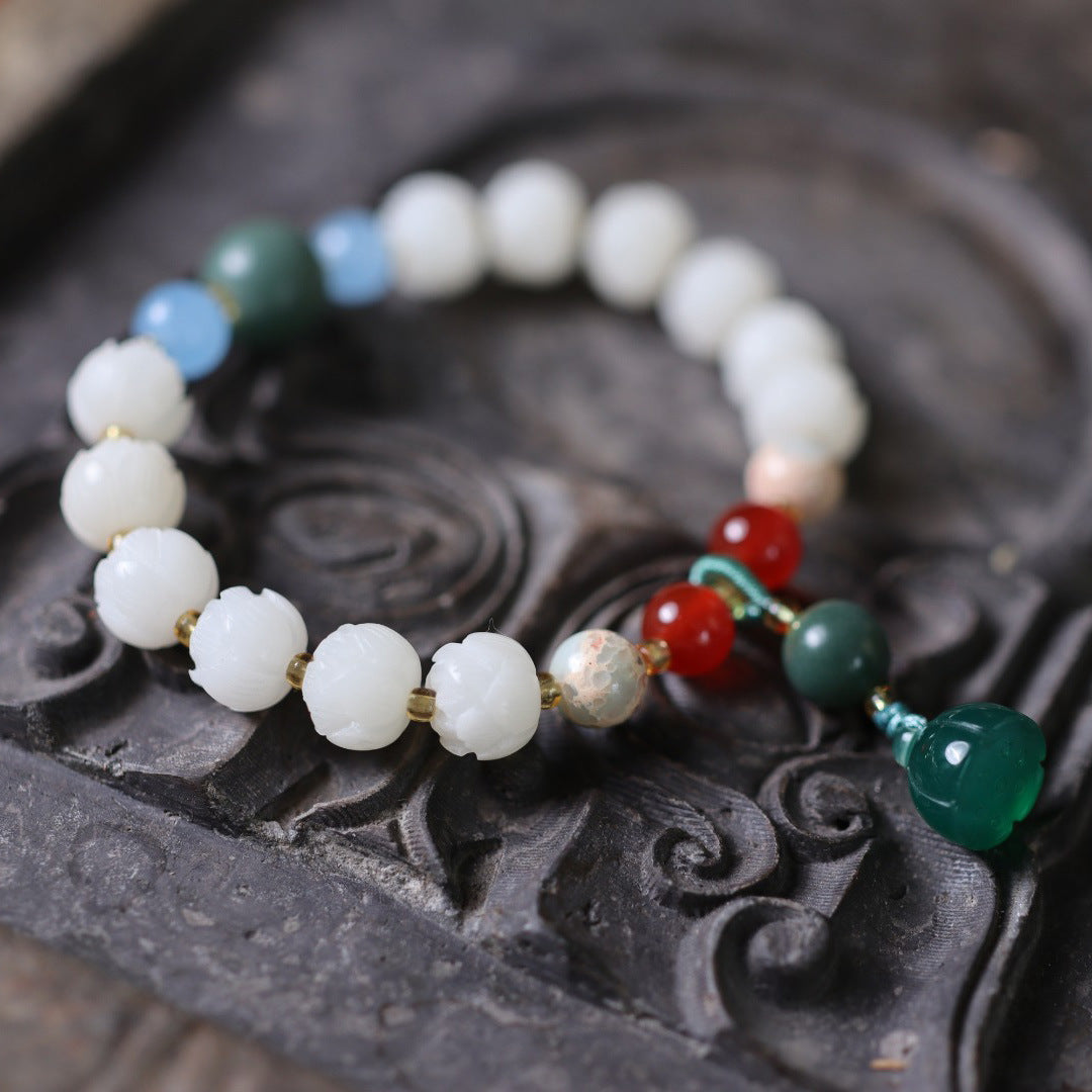 White Jade Lotus Beads Woman Bracelets